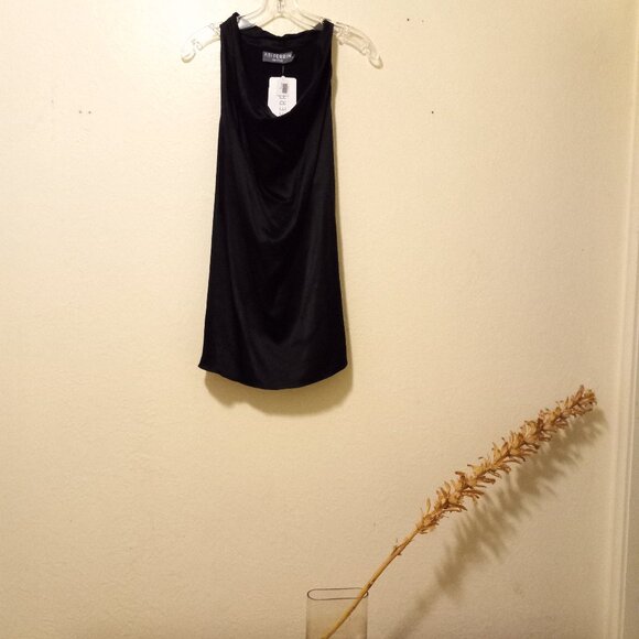 NWT Minimalist Drapey Black Cowl Neck Tank Top Sleeveless Blouse